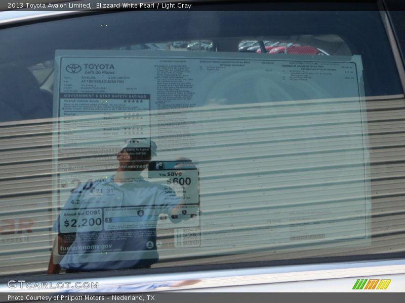 Blizzard White Pearl / Light Gray 2013 Toyota Avalon Limited