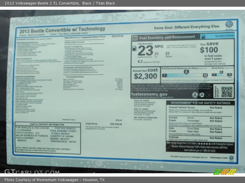 Black / Titan Black 2013 Volkswagen Beetle 2.5L Convertible