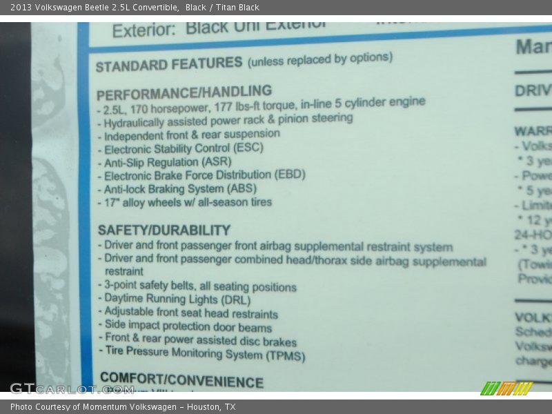 Black / Titan Black 2013 Volkswagen Beetle 2.5L Convertible