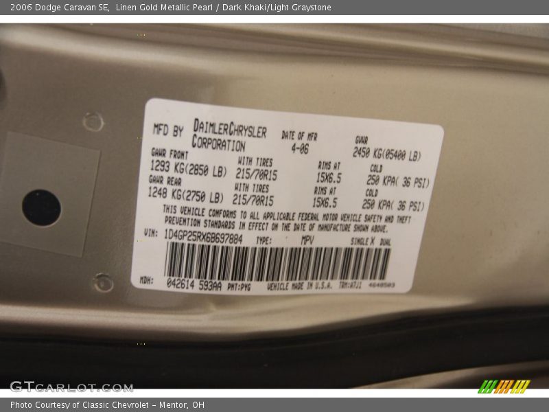 Linen Gold Metallic Pearl / Dark Khaki/Light Graystone 2006 Dodge Caravan SE