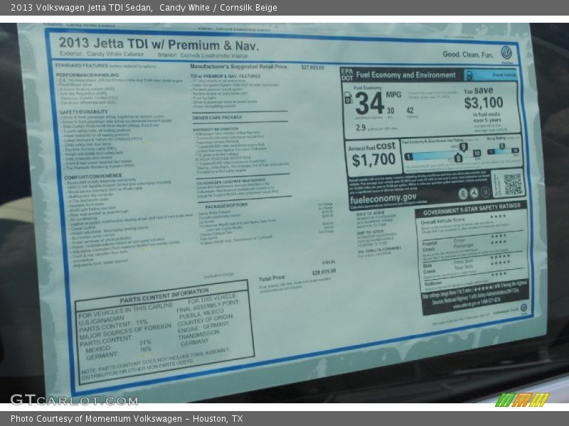 Candy White / Cornsilk Beige 2013 Volkswagen Jetta TDI Sedan