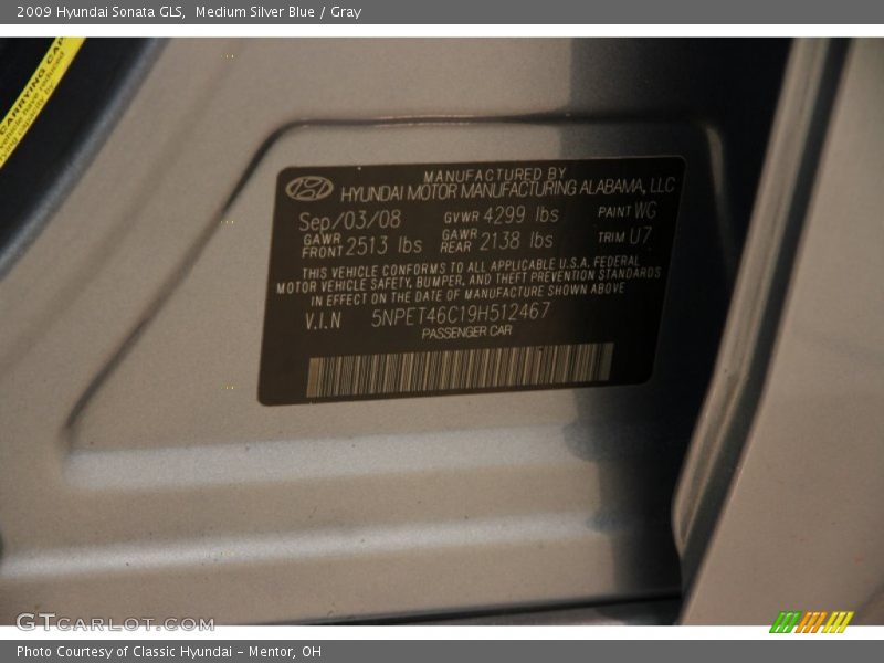 Medium Silver Blue / Gray 2009 Hyundai Sonata GLS