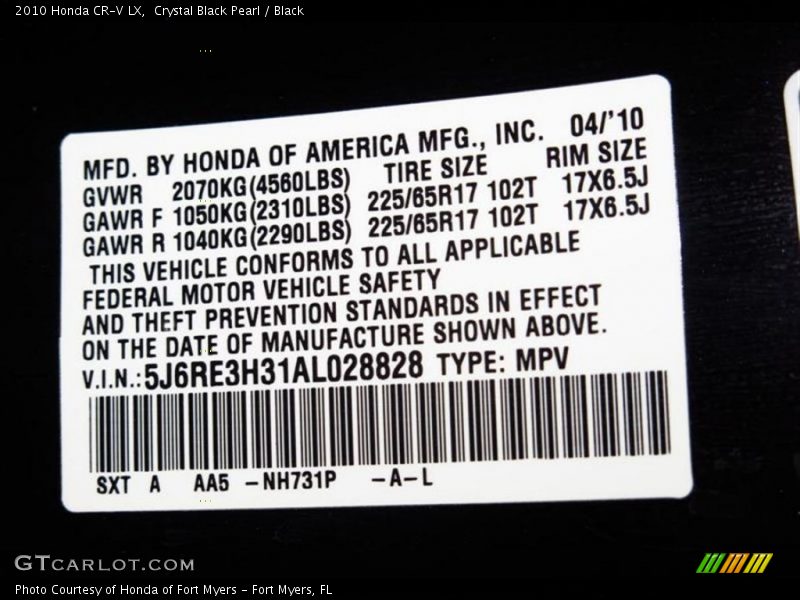 Crystal Black Pearl / Black 2010 Honda CR-V LX