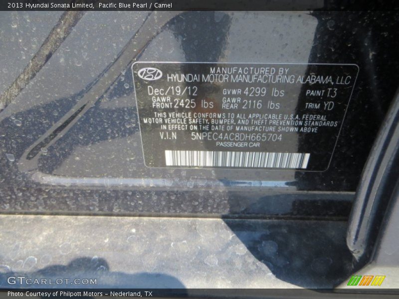 Pacific Blue Pearl / Camel 2013 Hyundai Sonata Limited