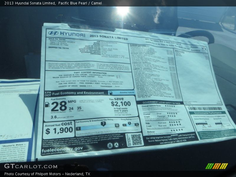 Pacific Blue Pearl / Camel 2013 Hyundai Sonata Limited