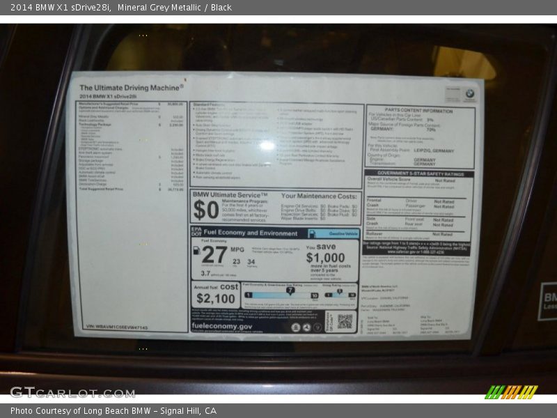 Mineral Grey Metallic / Black 2014 BMW X1 sDrive28i