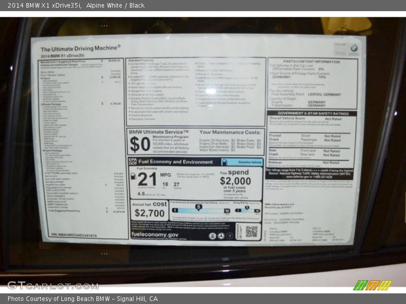  2014 X1 xDrive35i Window Sticker