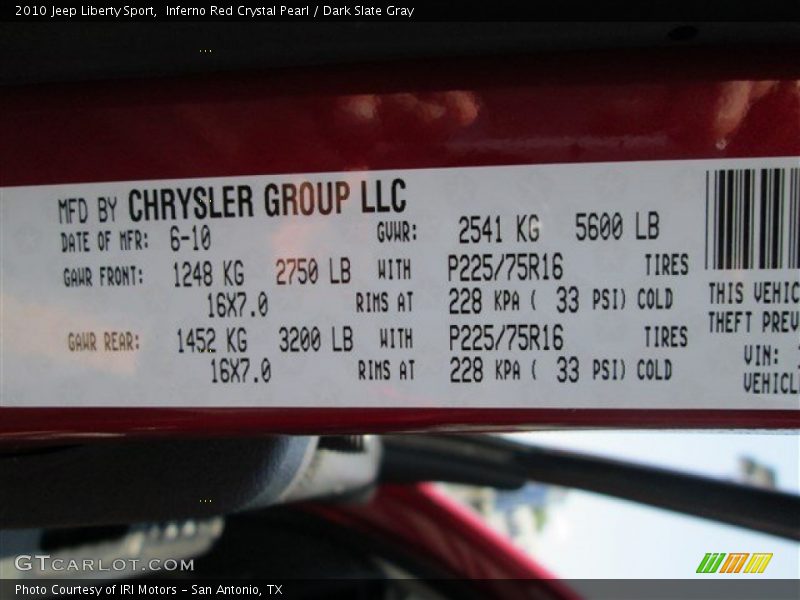 Inferno Red Crystal Pearl / Dark Slate Gray 2010 Jeep Liberty Sport