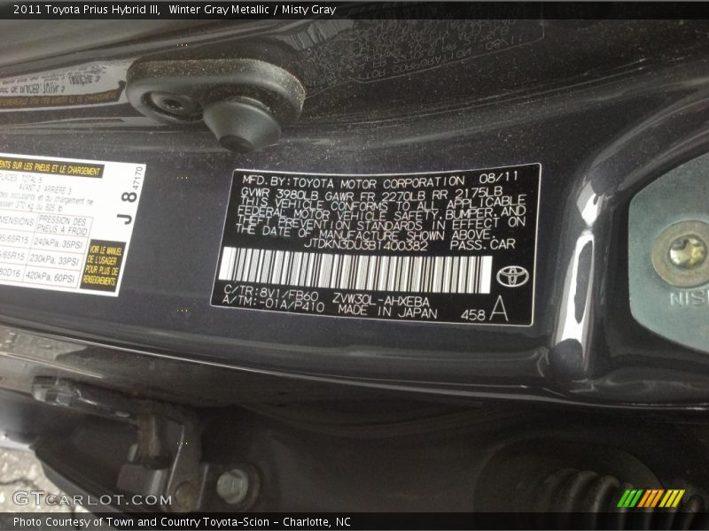 Winter Gray Metallic / Misty Gray 2011 Toyota Prius Hybrid III