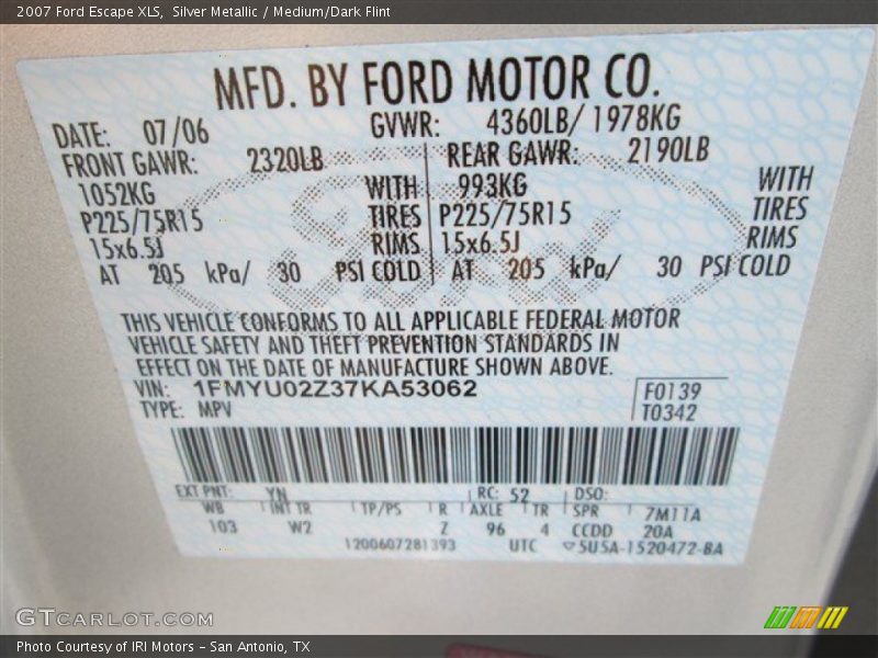 Silver Metallic / Medium/Dark Flint 2007 Ford Escape XLS