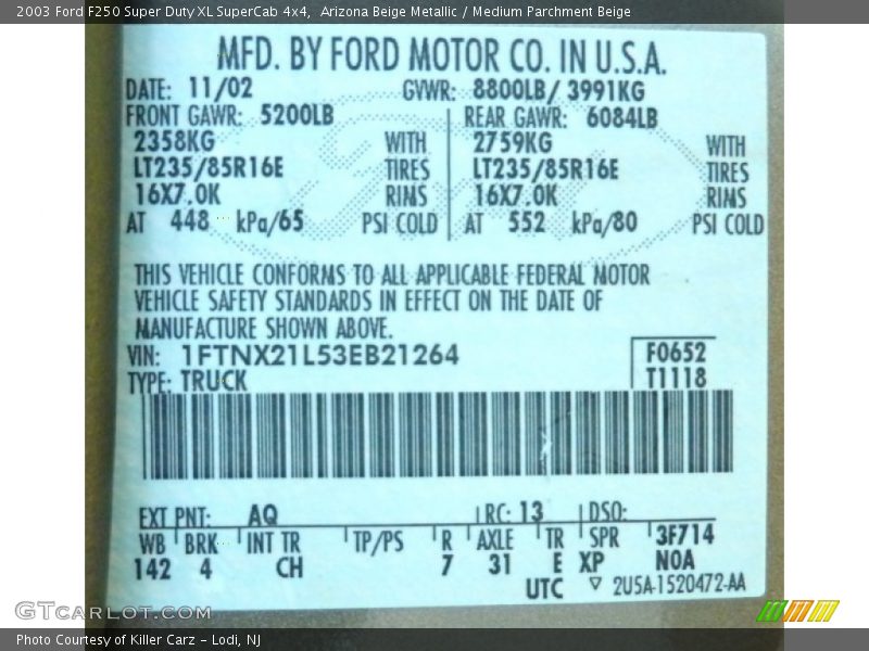 Arizona Beige Metallic / Medium Parchment Beige 2003 Ford F250 Super Duty XL SuperCab 4x4