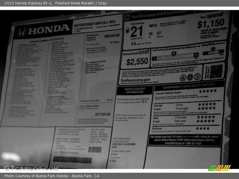 Polished Metal Metallic / Gray 2013 Honda Odyssey EX-L