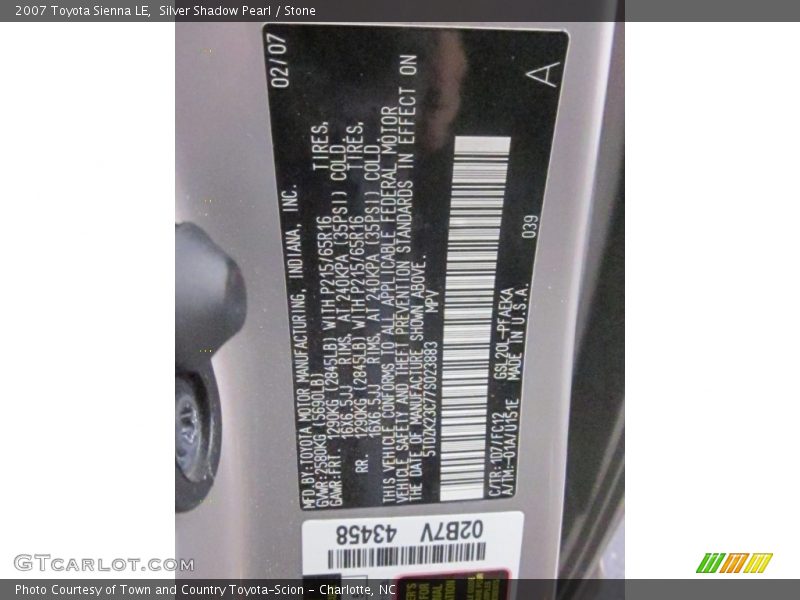 Silver Shadow Pearl / Stone 2007 Toyota Sienna LE