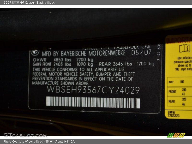 Black / Black 2007 BMW M6 Coupe