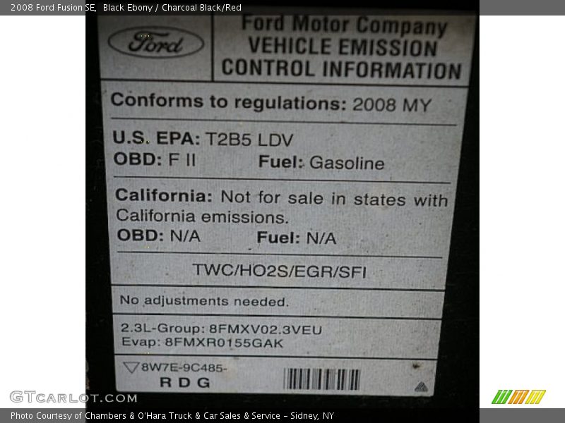 Black Ebony / Charcoal Black/Red 2008 Ford Fusion SE