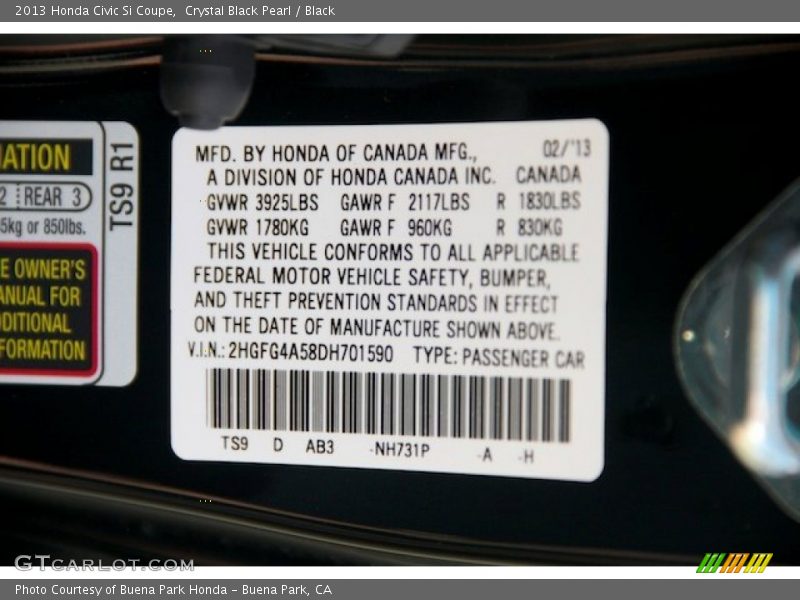 Crystal Black Pearl / Black 2013 Honda Civic Si Coupe