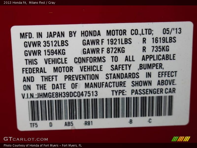 Milano Red / Gray 2013 Honda Fit