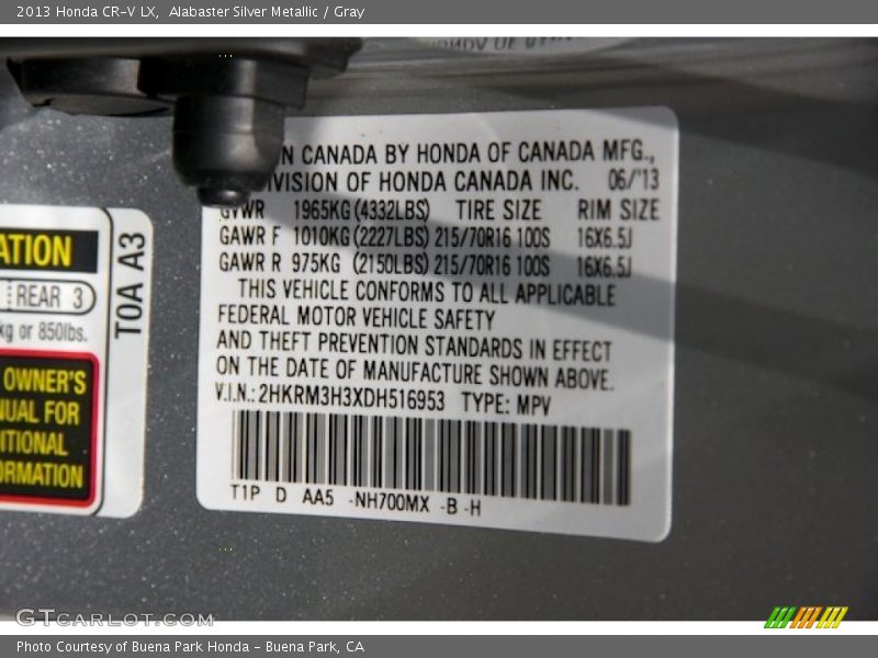 Alabaster Silver Metallic / Gray 2013 Honda CR-V LX