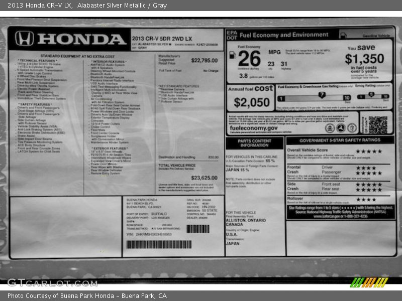 Alabaster Silver Metallic / Gray 2013 Honda CR-V LX