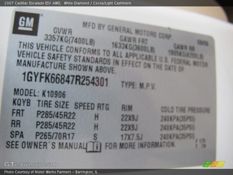 White Diamond / Cocoa/Light Cashmere 2007 Cadillac Escalade ESV AWD