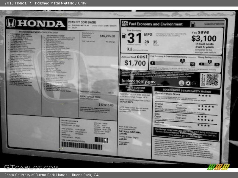 Polished Metal Metallic / Gray 2013 Honda Fit