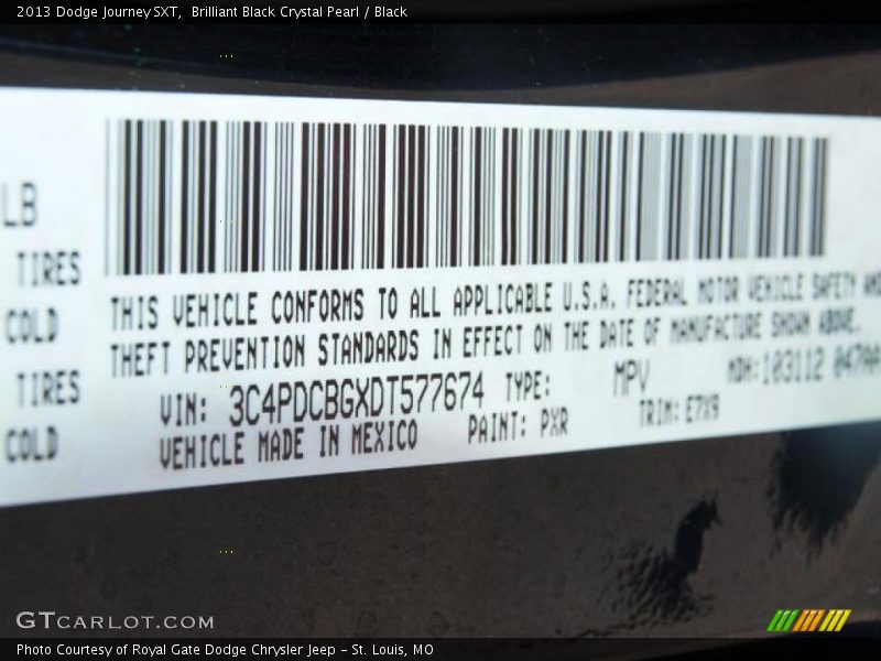 Brilliant Black Crystal Pearl / Black 2013 Dodge Journey SXT