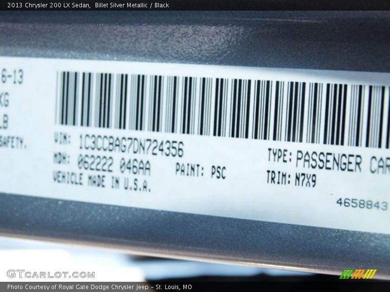 Billet Silver Metallic / Black 2013 Chrysler 200 LX Sedan