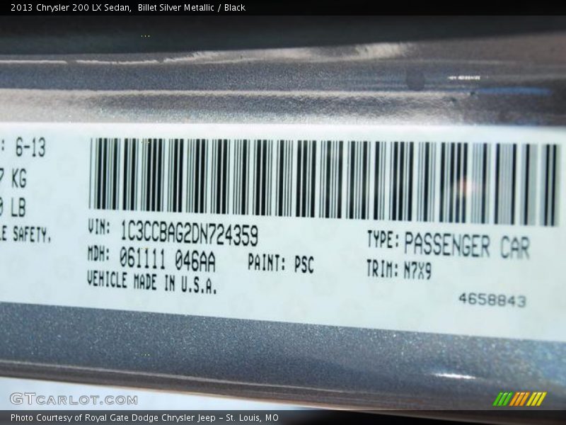 Billet Silver Metallic / Black 2013 Chrysler 200 LX Sedan