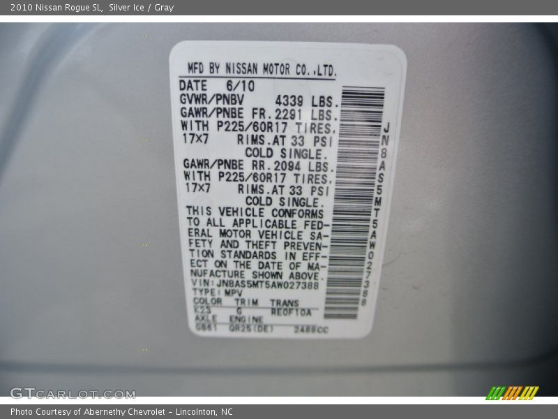 Silver Ice / Gray 2010 Nissan Rogue SL