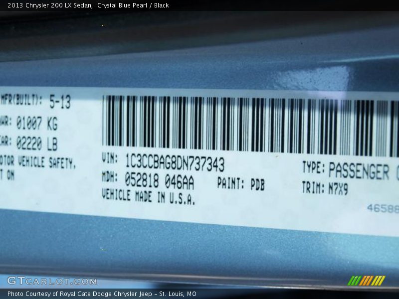 Crystal Blue Pearl / Black 2013 Chrysler 200 LX Sedan