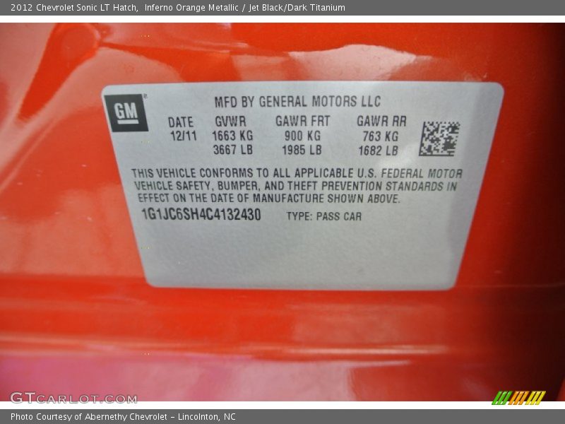Inferno Orange Metallic / Jet Black/Dark Titanium 2012 Chevrolet Sonic LT Hatch