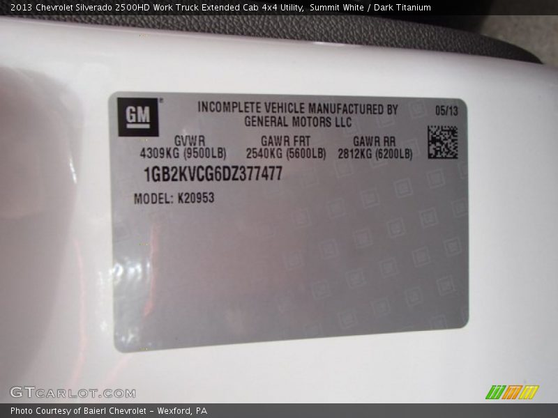 Summit White / Dark Titanium 2013 Chevrolet Silverado 2500HD Work Truck Extended Cab 4x4 Utility