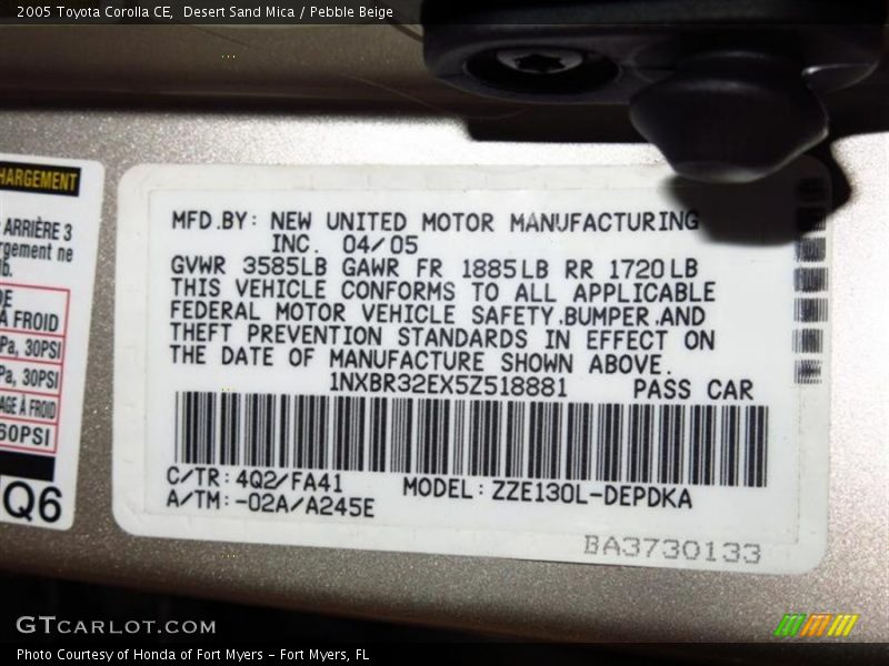 Desert Sand Mica / Pebble Beige 2005 Toyota Corolla CE