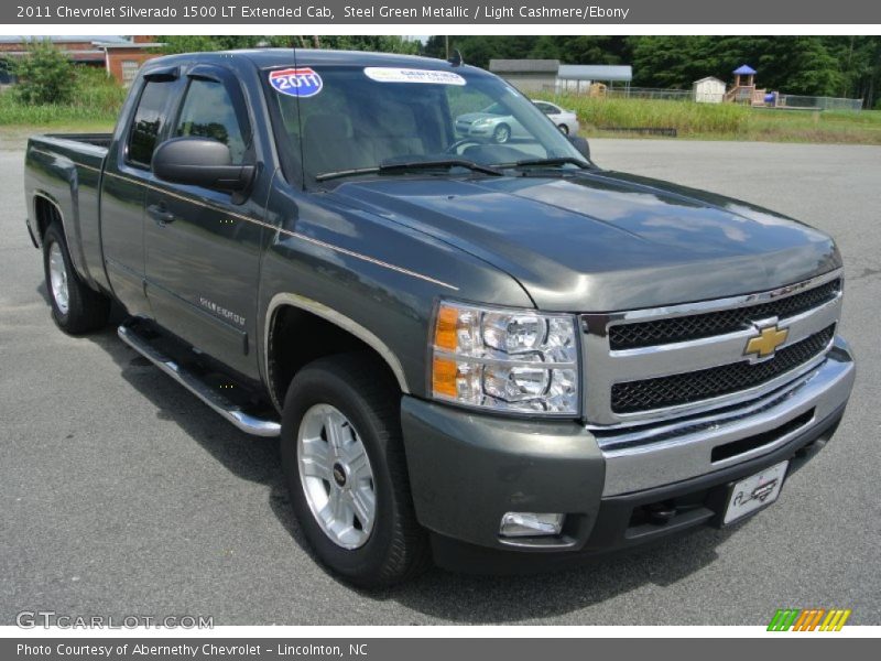 Steel Green Metallic / Light Cashmere/Ebony 2011 Chevrolet Silverado 1500 LT Extended Cab