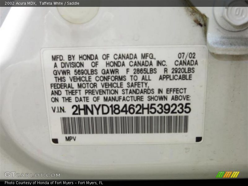 Taffeta White / Saddle 2002 Acura MDX