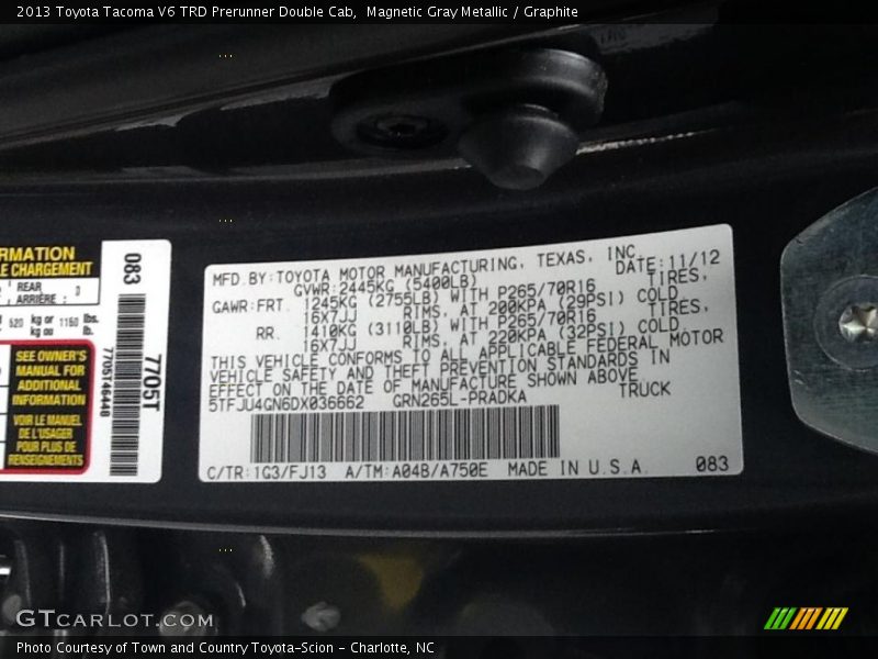 Magnetic Gray Metallic / Graphite 2013 Toyota Tacoma V6 TRD Prerunner Double Cab
