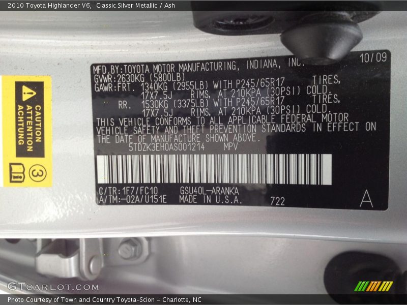 Classic Silver Metallic / Ash 2010 Toyota Highlander V6