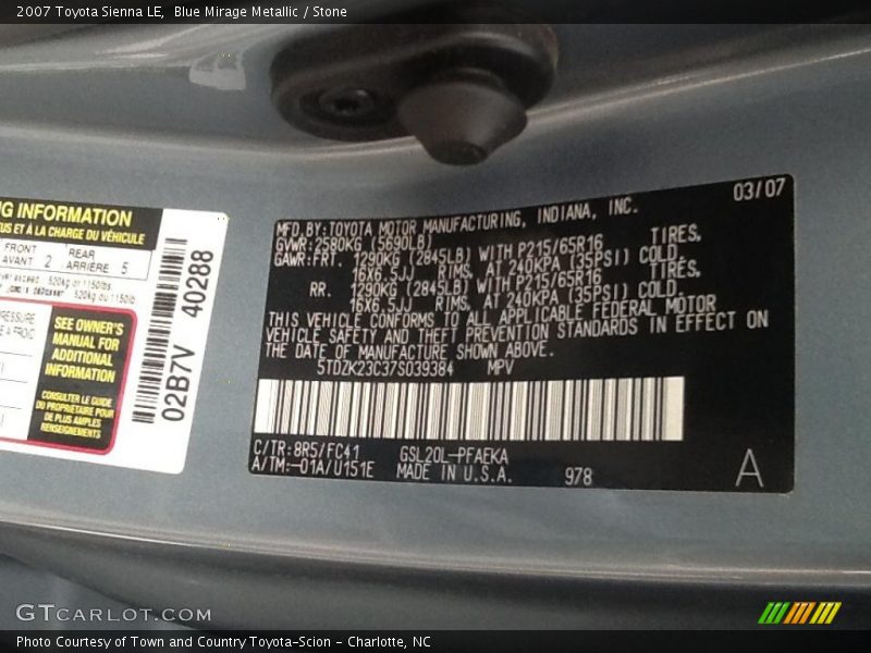 Blue Mirage Metallic / Stone 2007 Toyota Sienna LE