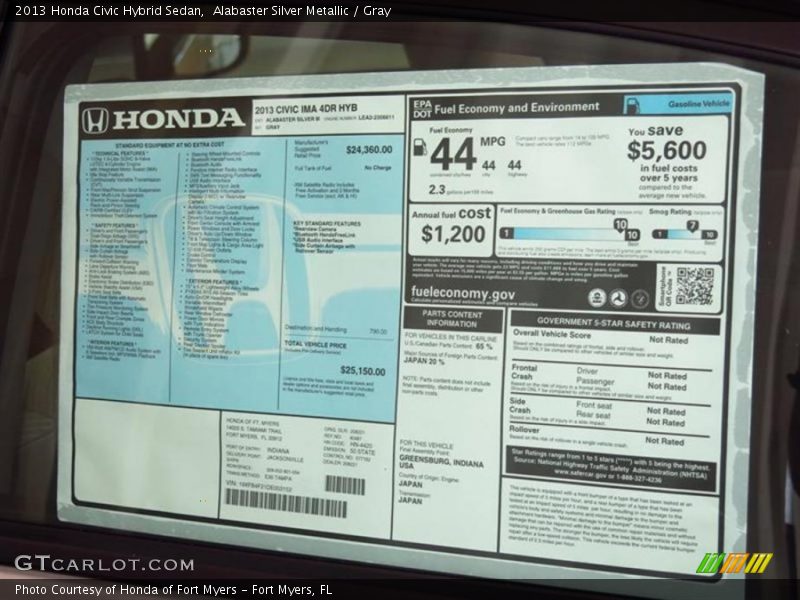 Alabaster Silver Metallic / Gray 2013 Honda Civic Hybrid Sedan