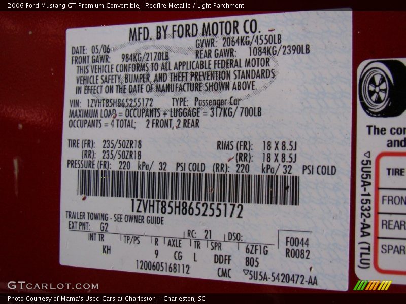 Redfire Metallic / Light Parchment 2006 Ford Mustang GT Premium Convertible