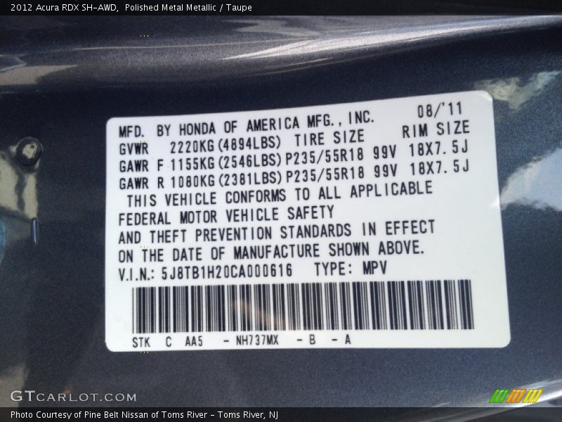 Polished Metal Metallic / Taupe 2012 Acura RDX SH-AWD