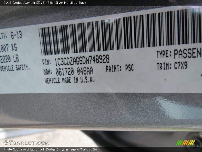 Billet Silver Metallic / Black 2013 Dodge Avenger SE V6
