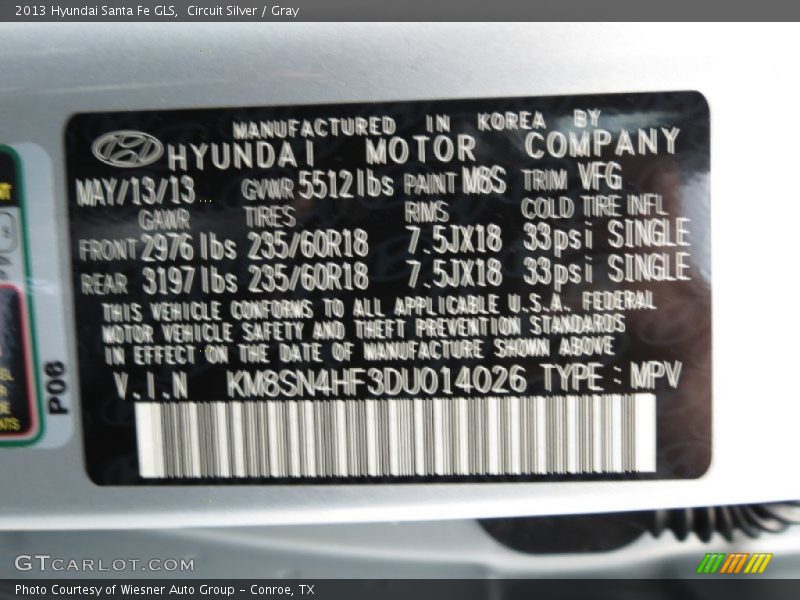 Circuit Silver / Gray 2013 Hyundai Santa Fe GLS