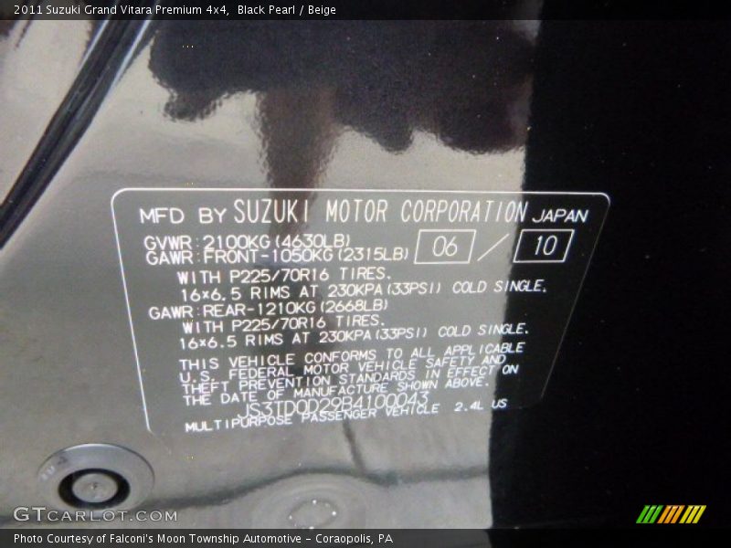 Black Pearl / Beige 2011 Suzuki Grand Vitara Premium 4x4
