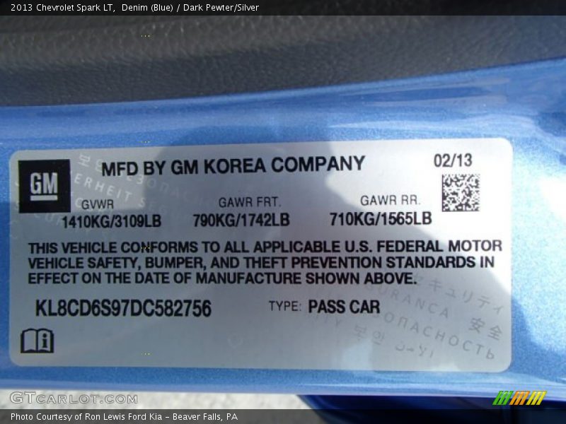 Denim (Blue) / Dark Pewter/Silver 2013 Chevrolet Spark LT