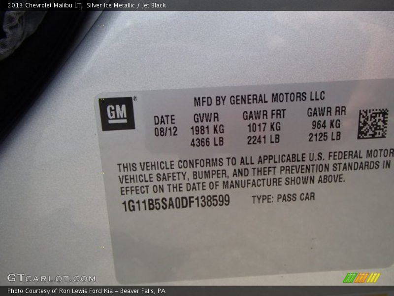 Silver Ice Metallic / Jet Black 2013 Chevrolet Malibu LT