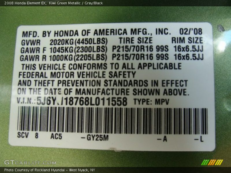 2008 Element EX Kiwi Green Metallic Color Code GY25M