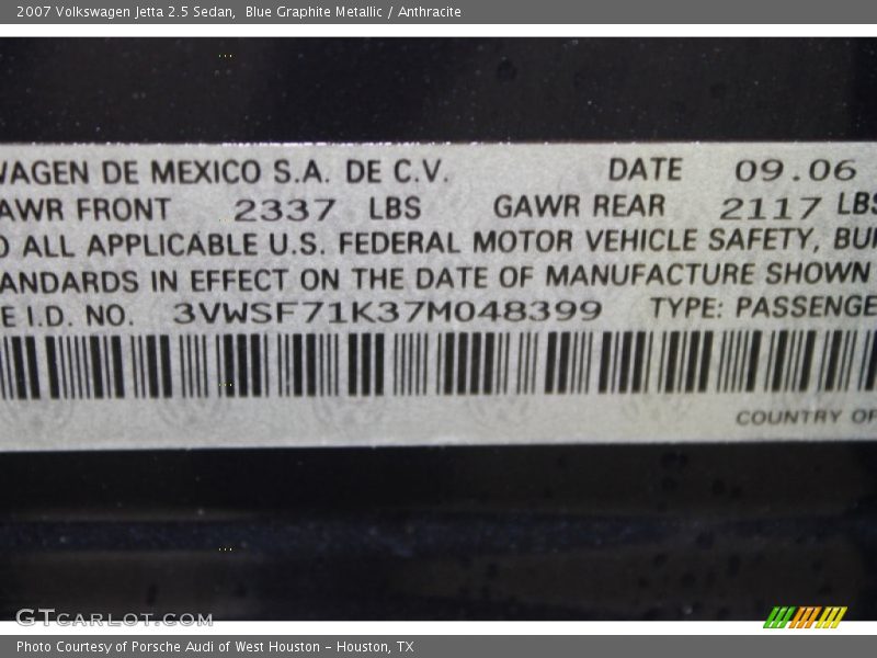 Blue Graphite Metallic / Anthracite 2007 Volkswagen Jetta 2.5 Sedan