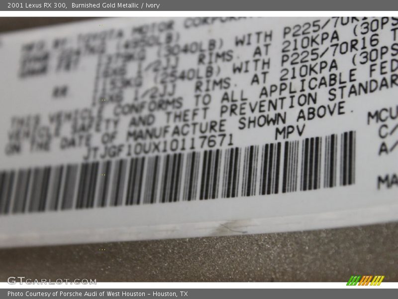 Burnished Gold Metallic / Ivory 2001 Lexus RX 300
