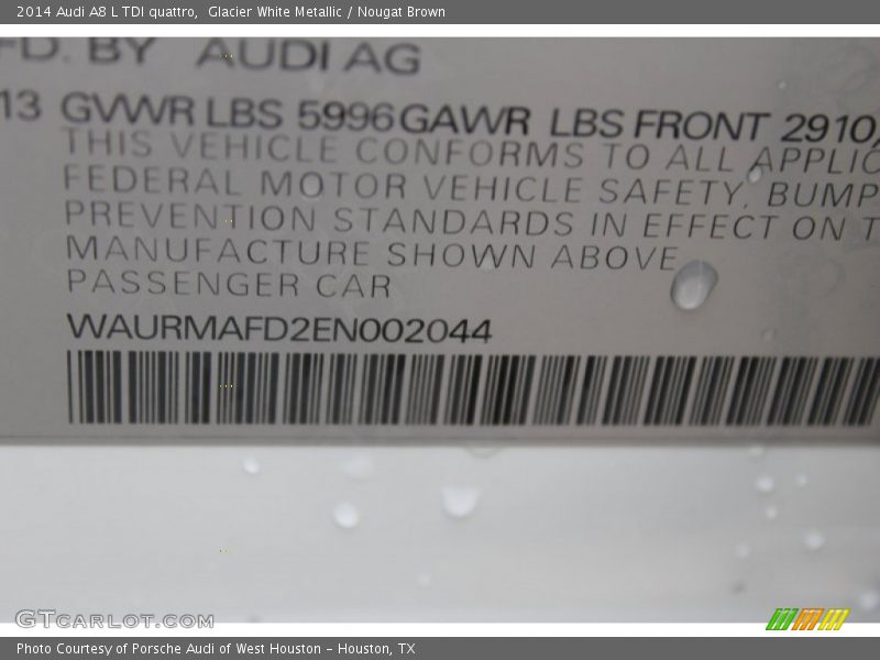 Glacier White Metallic / Nougat Brown 2014 Audi A8 L TDI quattro